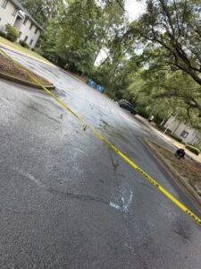 Fresh sealcoated asphalt apartment parking lot Jacksonville